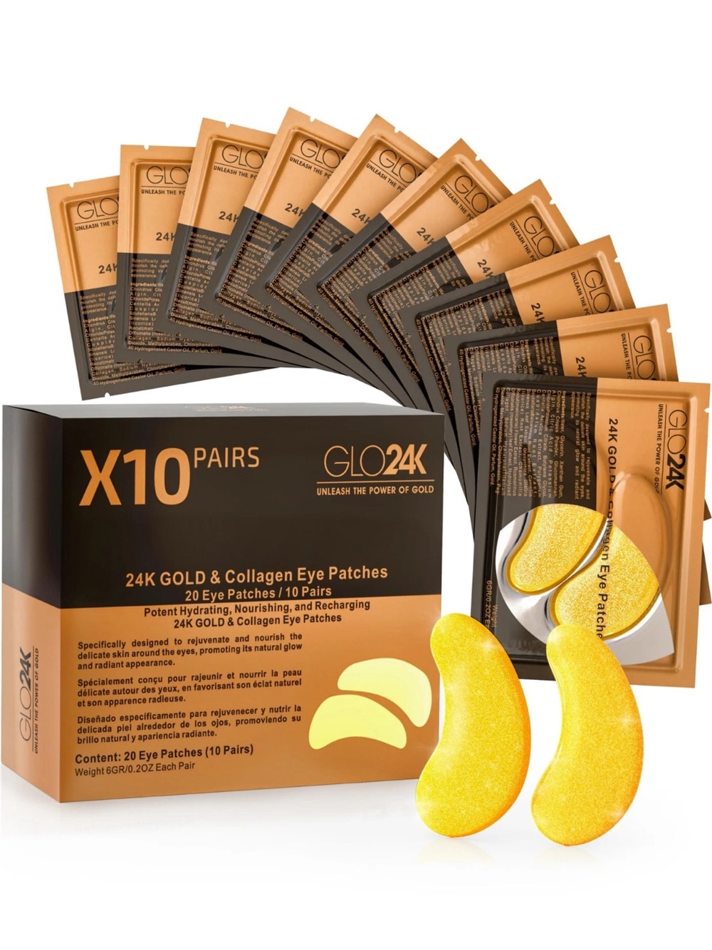GLO24K 24K Gold & Collagen Eye Patches (10 Pairs) BRAND NEW/SEALED